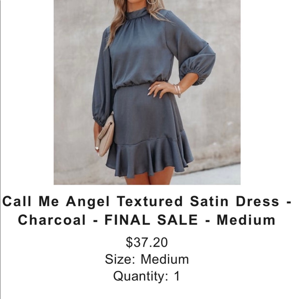 VICI Call Me Angel Textured Satin Dress - Charcoal